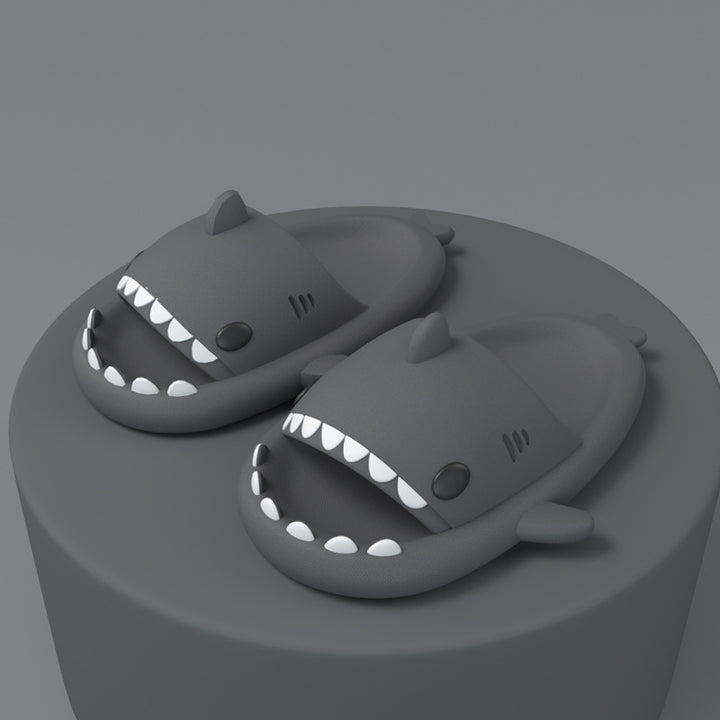 Pair of cartoon shark slides in grey