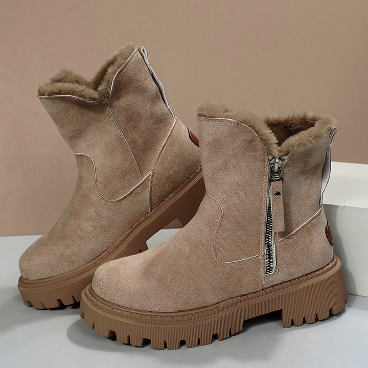 Faux suede snow boots with plush cuff