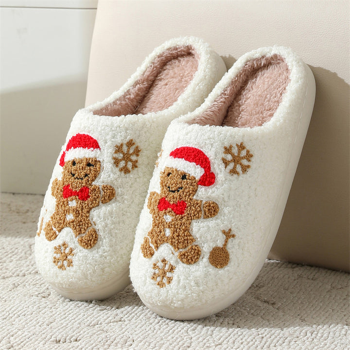 Fluffy gingerbread man Christmas slippers