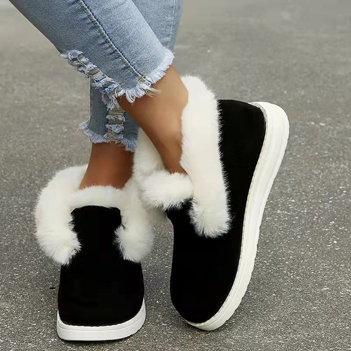 Imogen | Faux suede snow ankle boots with plush fur collar