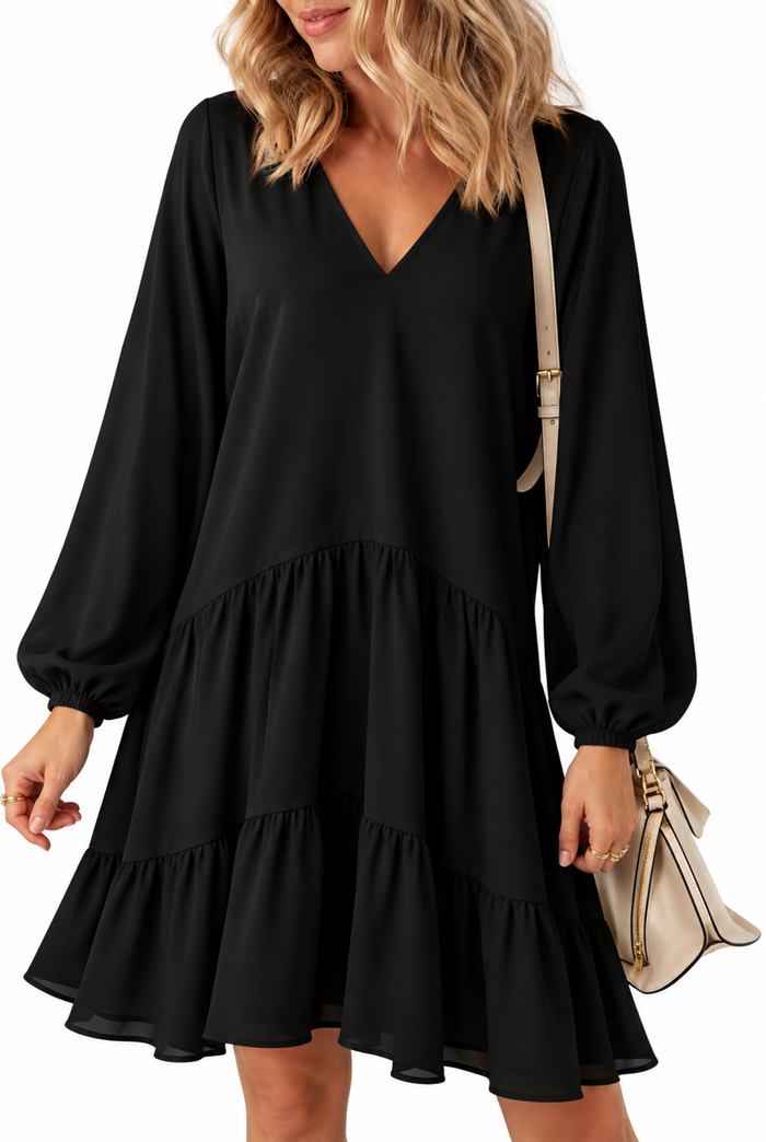 Women's Dropped Waist Sweatshirt Dress Balloon Sleeve