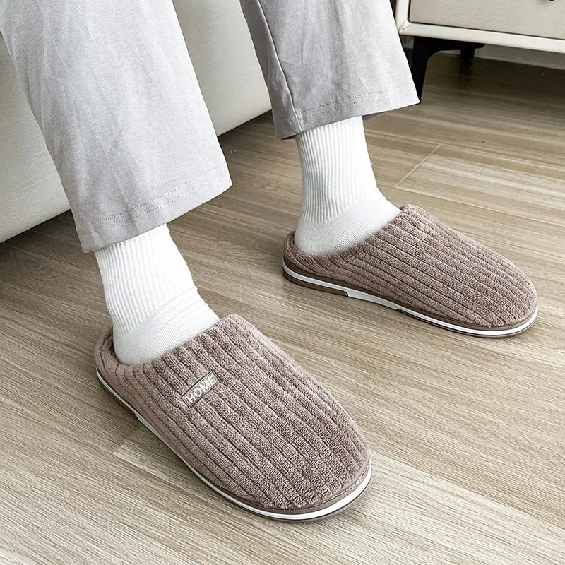 Ribbed plush closed-toe slippers