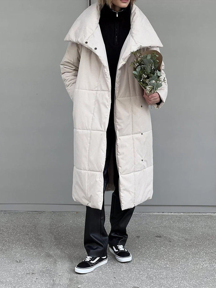 Harriet | Long quilted coat with shawl collar and tie belt