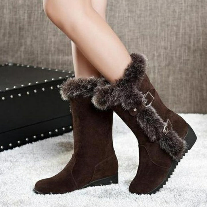 Mid-calf faux fur trimmed winter boots