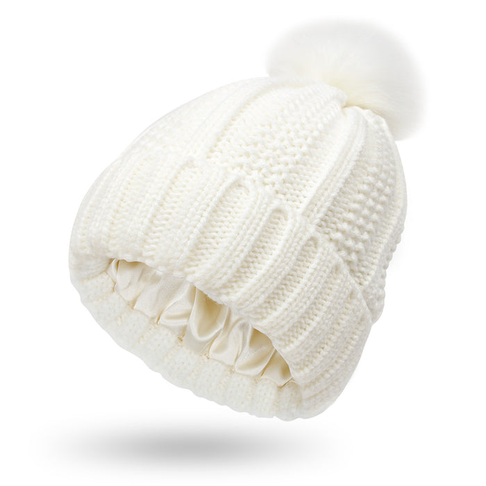 Imogen | Chunky knit bobble hat with satin lining