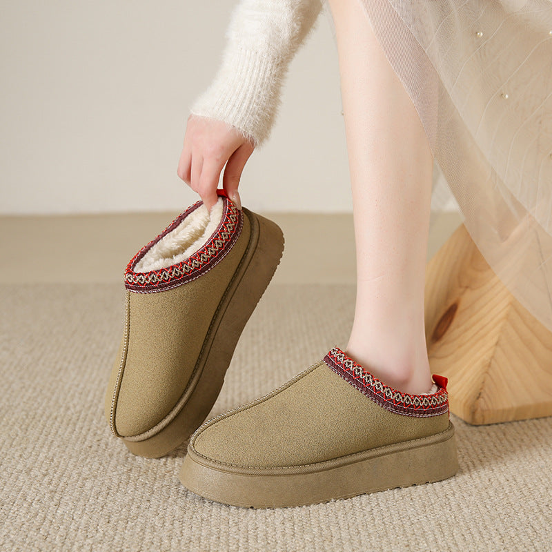 Platform suede ankle boots with embroidered collar