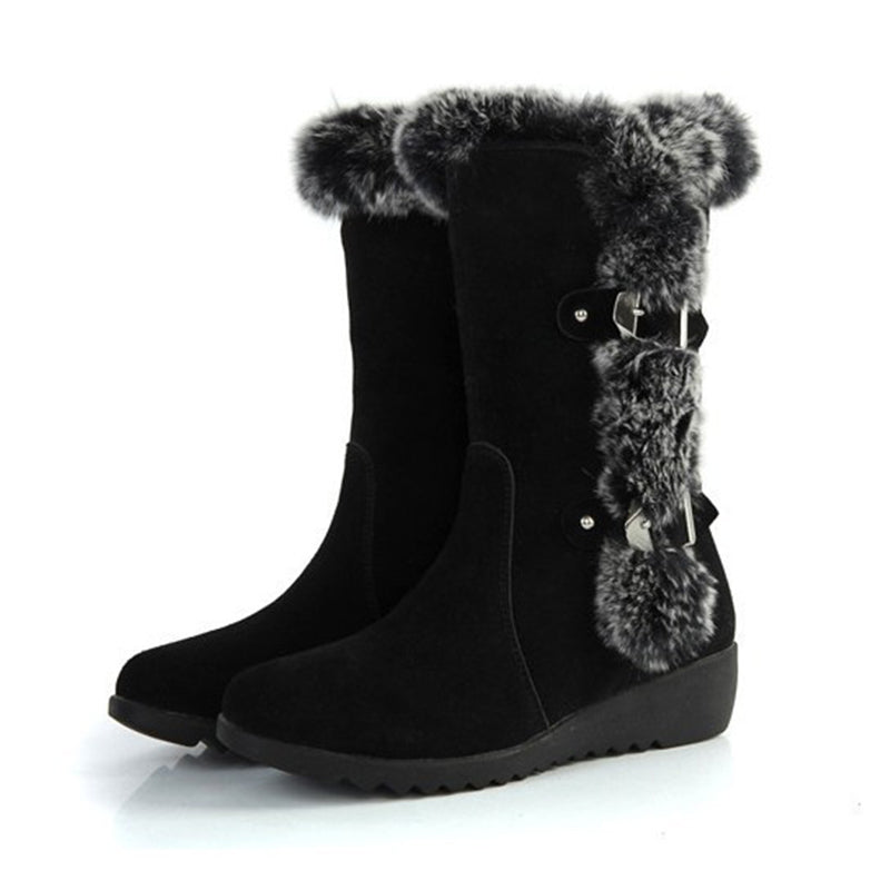 Mid-calf faux fur trimmed winter boots