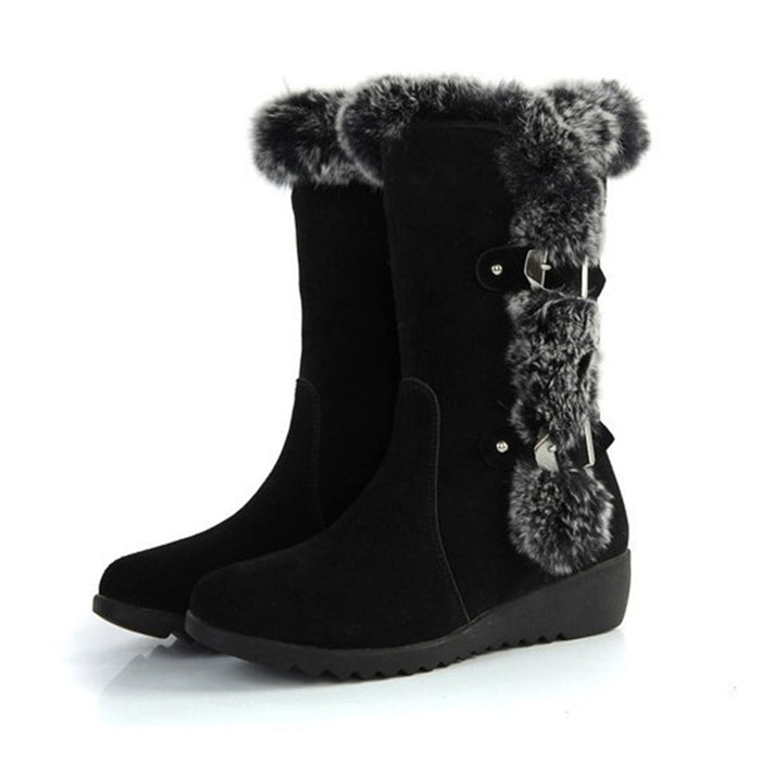 Phoebe | Mid-calf faux fur trimmed winter boots with buckles