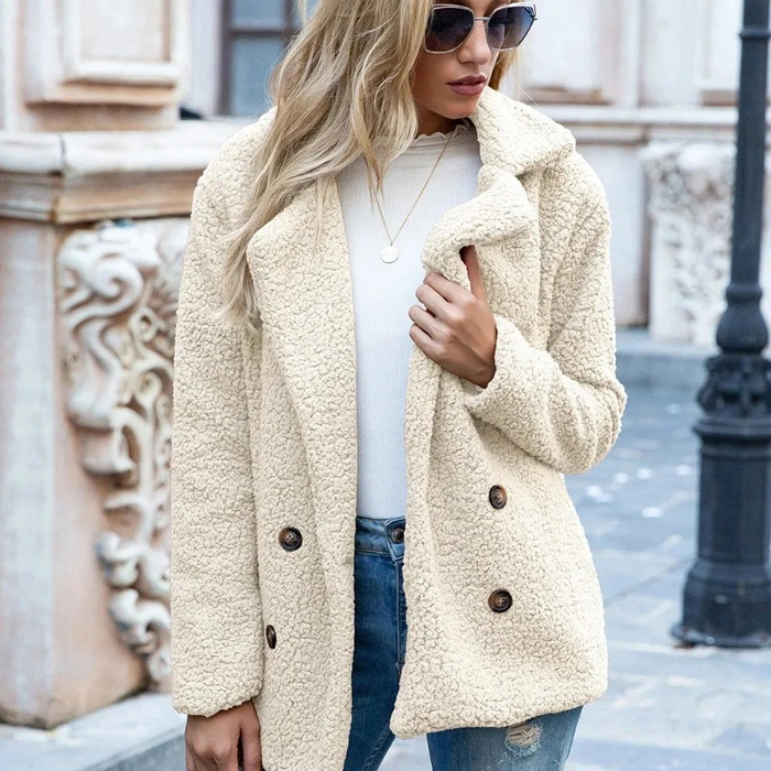 Women's Teddy Coat Double-Breasted Lapel Collar