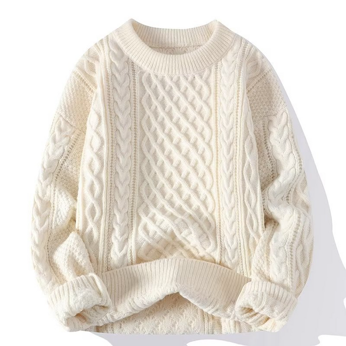 Women's Cable Knit Jumper with Crew Neck and Ribbed Cuffs