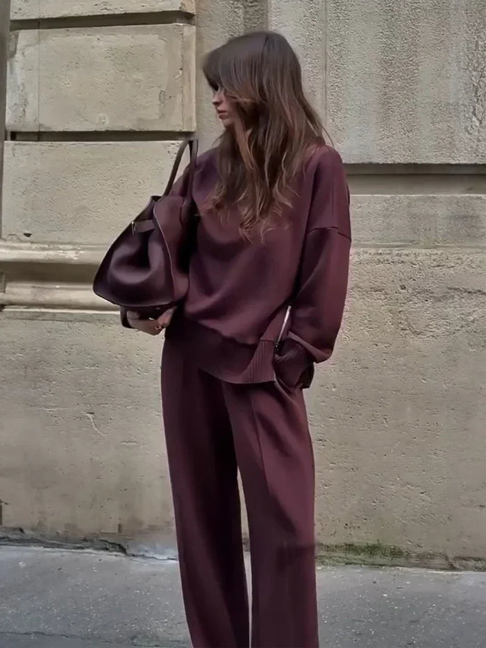 Women's Relaxed Sweat Set Crew Neck with Straight Trousers