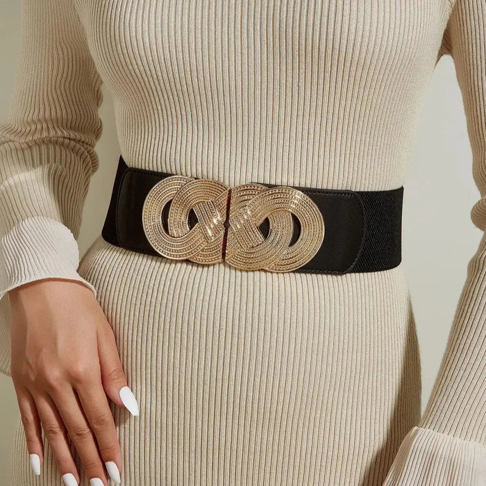 Women's Elastic Waist Belt with Ornate Buckle
