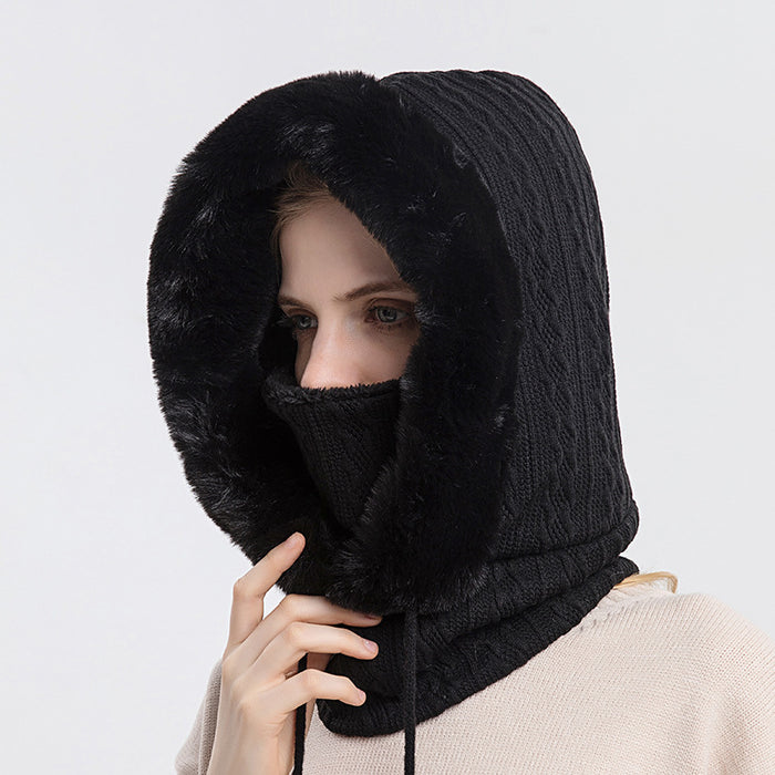 Millie | Knitted hood with faux fur trim and scarf