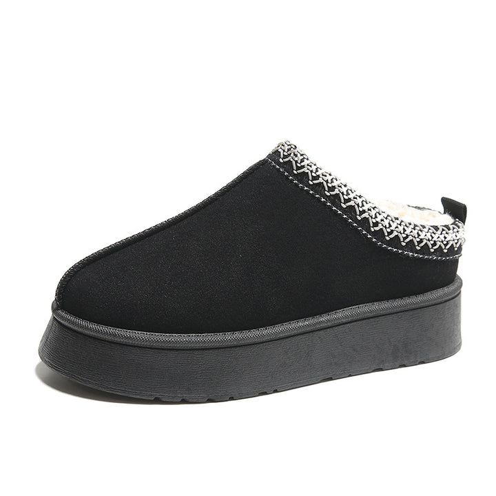 Platform suede ankle boots with embroidered collar