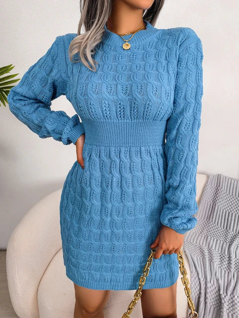 Women's Cable Knit Turtleneck Jumper Dress