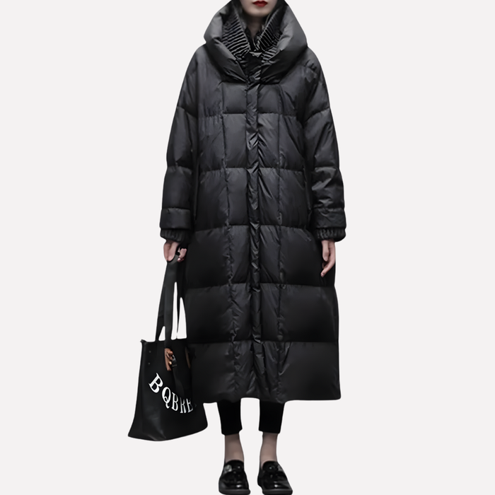 Women's Quilted Longline Puffer Coat with High Neck