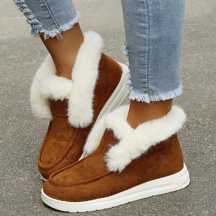 Faux suede ankle boots with fur collar