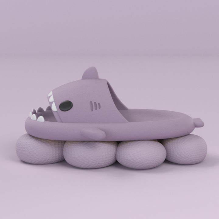 Pair of cartoon shark slides in grey