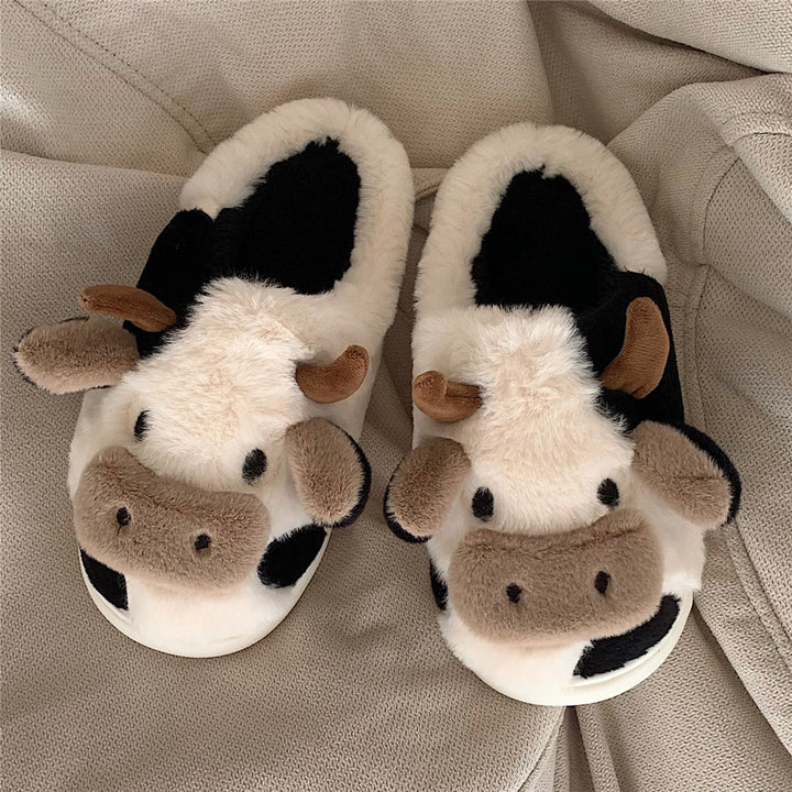 Fluffy cow face slippers