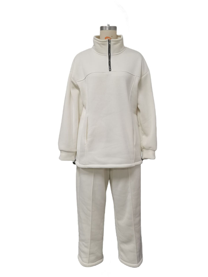 Woman in a fleece half-zip tracksuit
