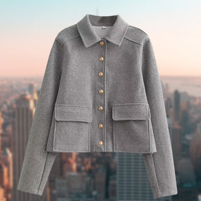 Women's Button-Front Jacket with Collar and Patch Pockets