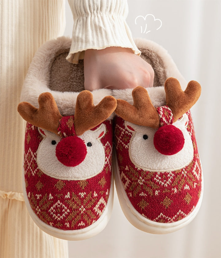 Reindeer slippers with pompom nose