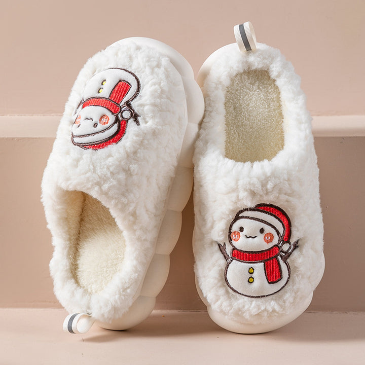 Fluffy snowman Christmas slippers