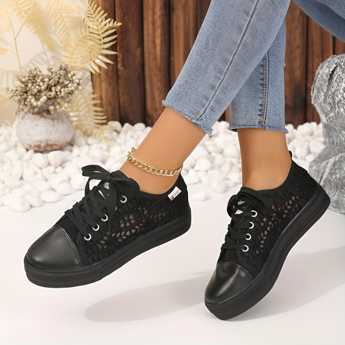 Women's Lace Platform Trainers Lace-Up Breathable