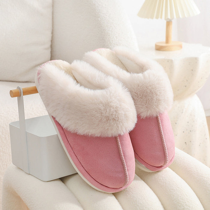 Harriet | Faux suede house slippers with fluffy fur collar