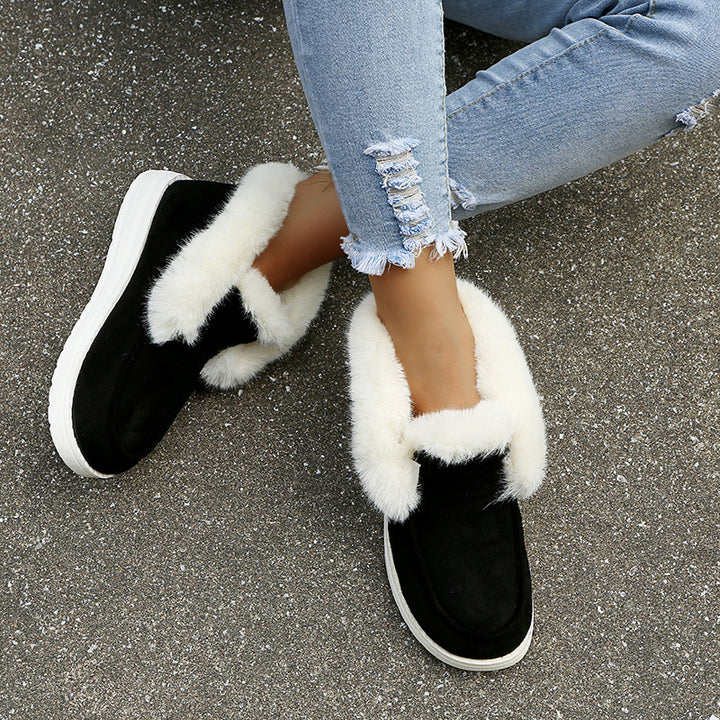 Faux suede ankle boots with fur collar
