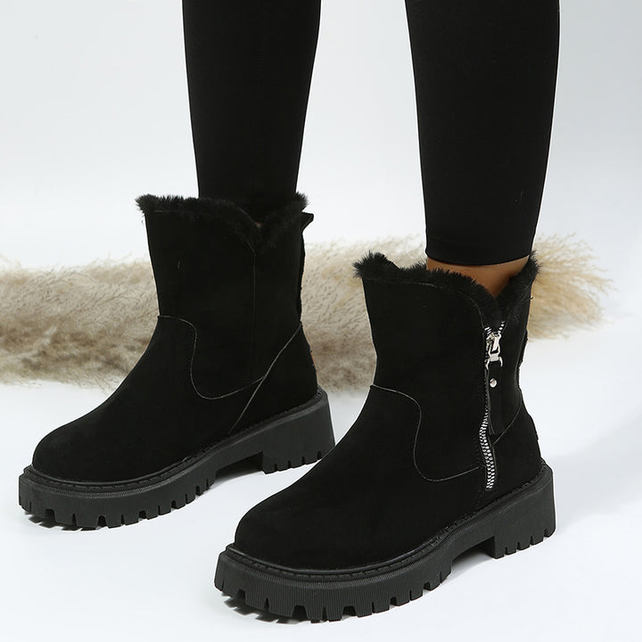 Faux suede snow boots with plush cuff