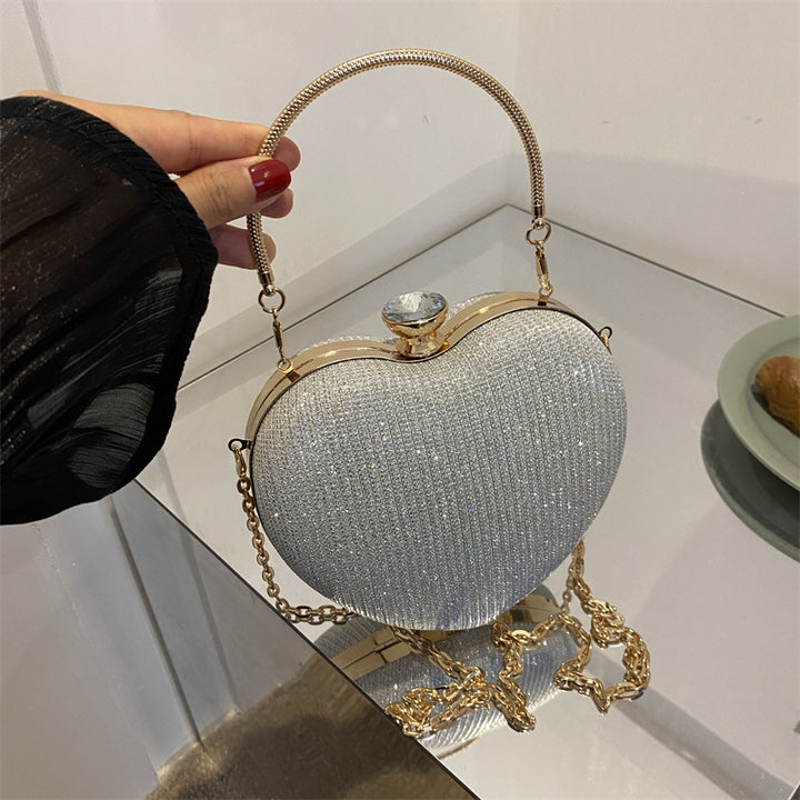 Heart-shaped evening clutch with chain