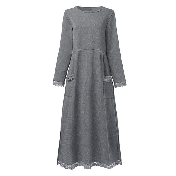 Women's Maxi Dress Long Sleeve Side Pockets Split Hem
