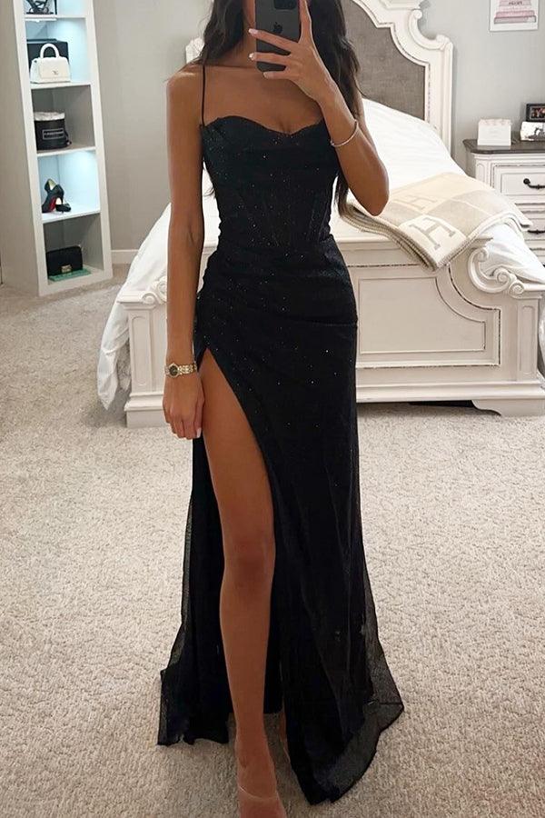 Women's Sweetheart Maxi Dress with High Slit