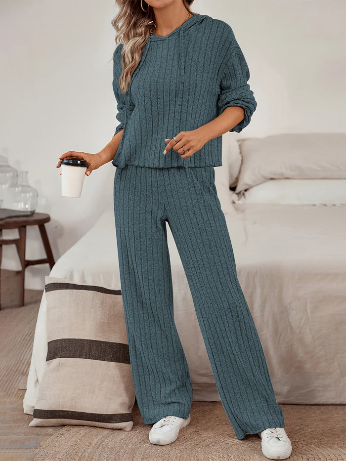 Women's Ribbed Loungewear Set with Hoodie and Trousers
