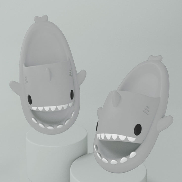 Pair of cartoon shark slides in grey