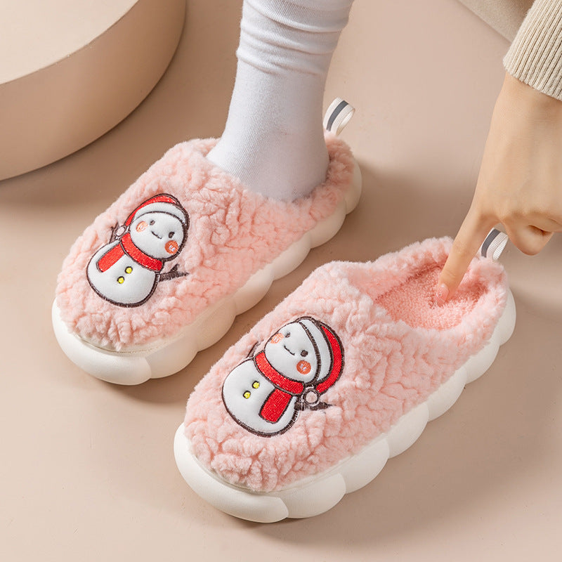 Fluffy snowman Christmas slippers