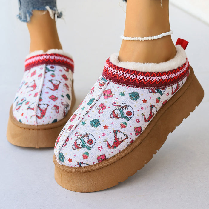 Freya | Christmas print platform ankle boots with plush lining