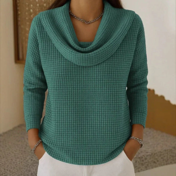 Karen – Warm Waffle Knit Jumper With Elegant Cowl Neck