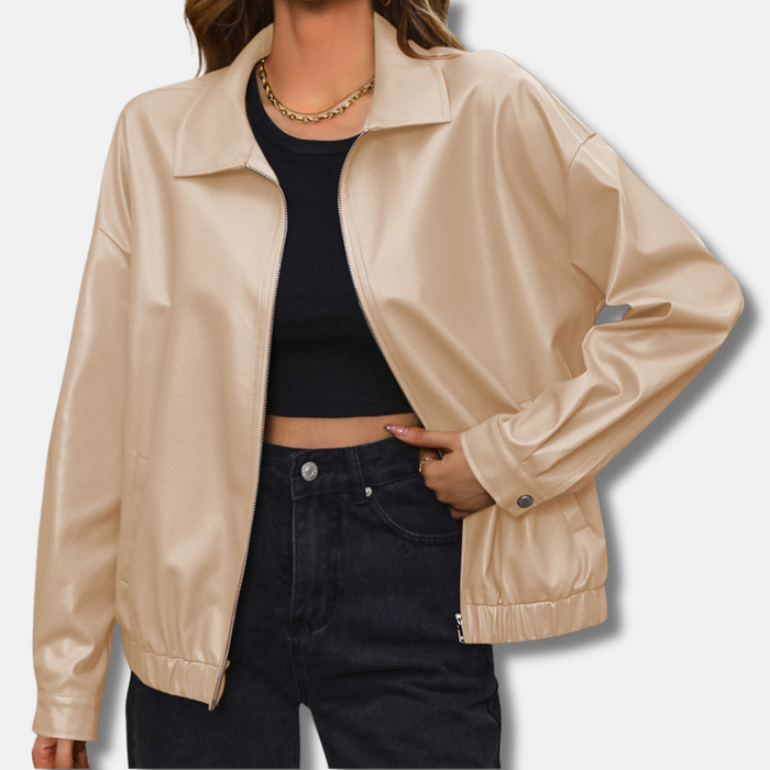 Women's Relaxed Bomber Jacket with Zip Front and Collar