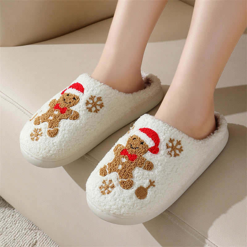 Fluffy gingerbread man Christmas slippers