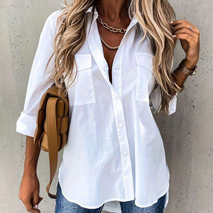 Women's Relaxed Button-Front Shirt with Chest Pockets