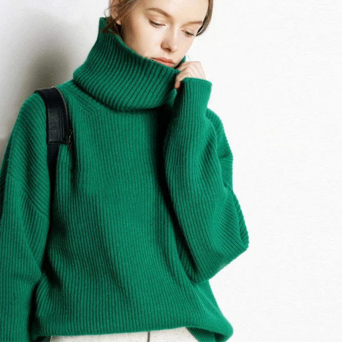 Women's Oversized Turtleneck Jumper Ribbed Knit Loose Fit