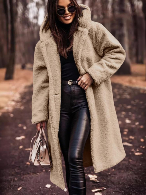 Women's Oversized Longline Teddy Coat with Open Front