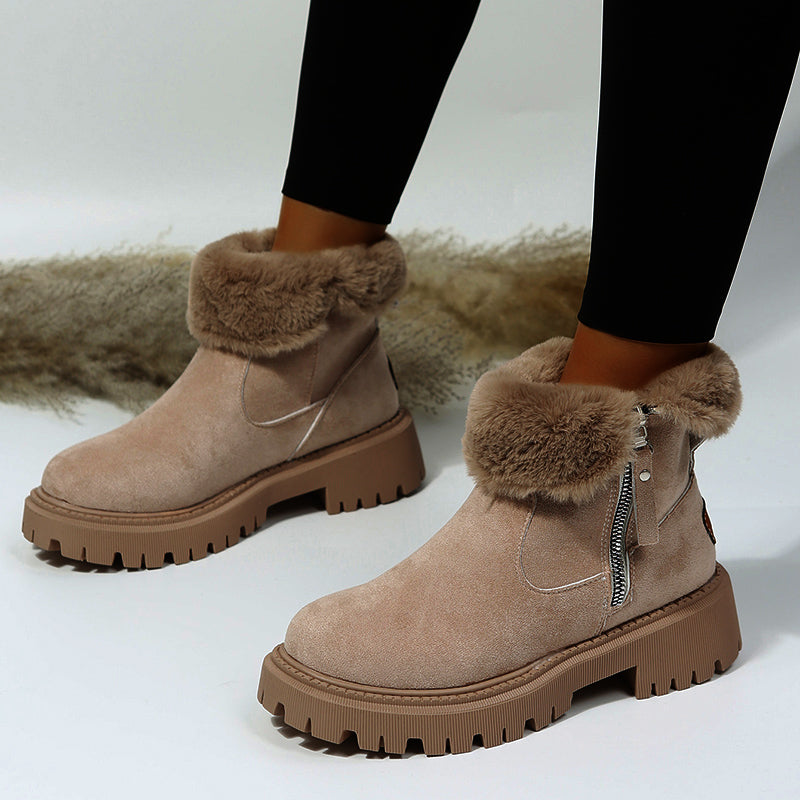 Faux suede snow boots with plush cuff