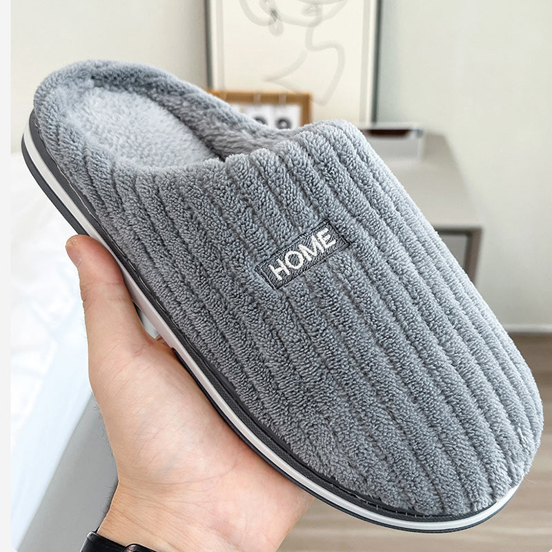 Ribbed plush closed-toe slippers