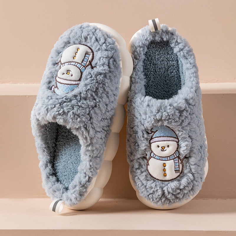 Fluffy snowman Christmas slippers