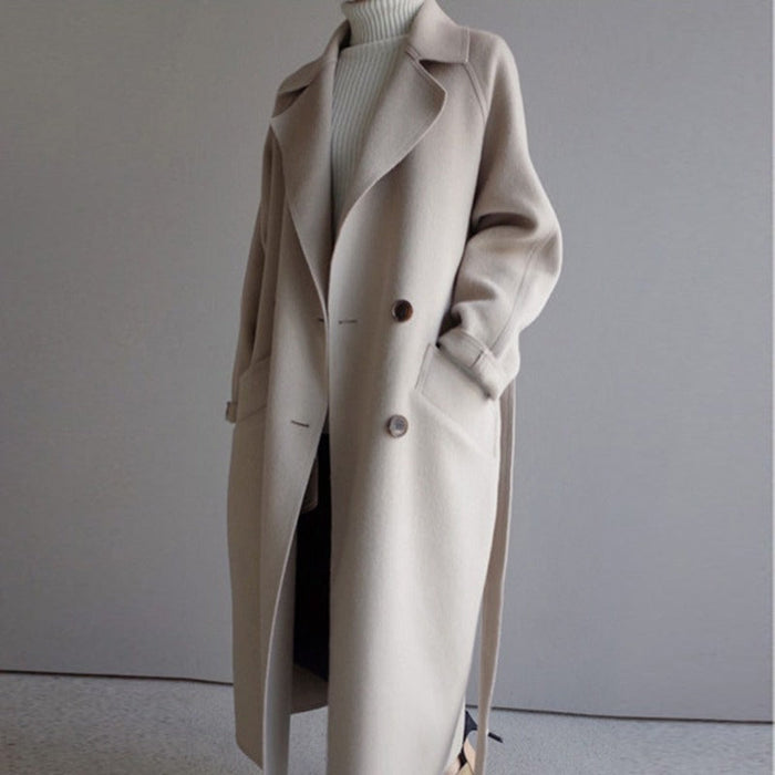 Women's Double-Breasted Long Coat with Belt