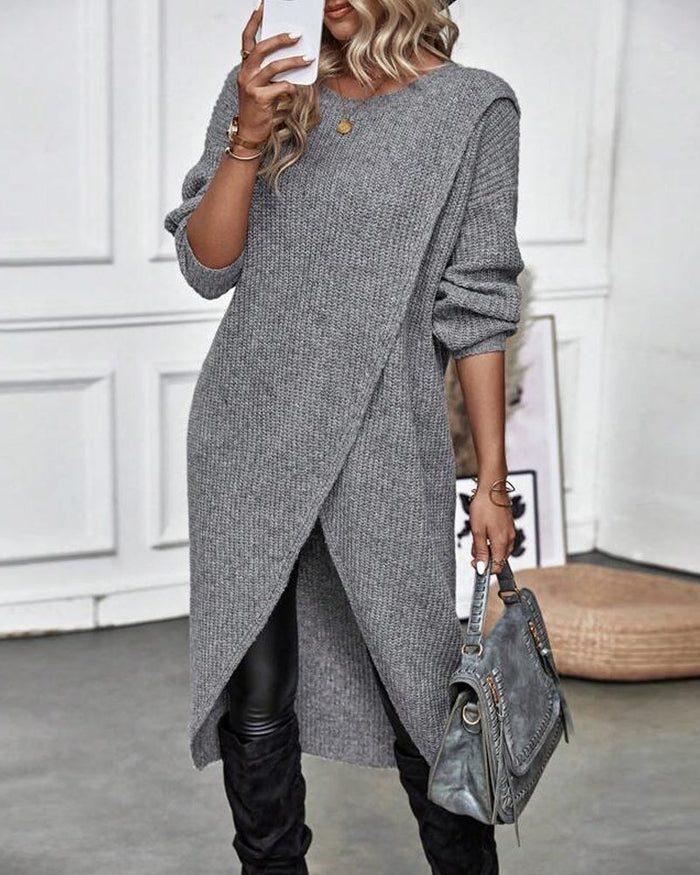 Women's Ribbed Tunic Jumper with Front Slit Detail
