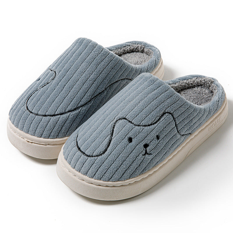 Plush slippers with embroidered puppy face